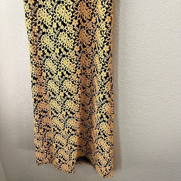 Alice + Olivia Lace Mermaid Maxi Skirt Semi Lined Yellow Black Size 0 - Picture 4 of 9